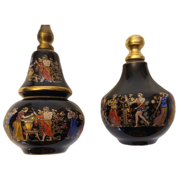 Perfume Bottles Set of 2 Greek Miniature Hand Painted Ceramic Bulb - Picture 2 of 5